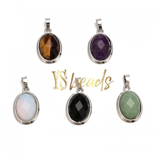 Gemstone Faceted Oval Pendant with Brass Edge. Approx 17x25mm