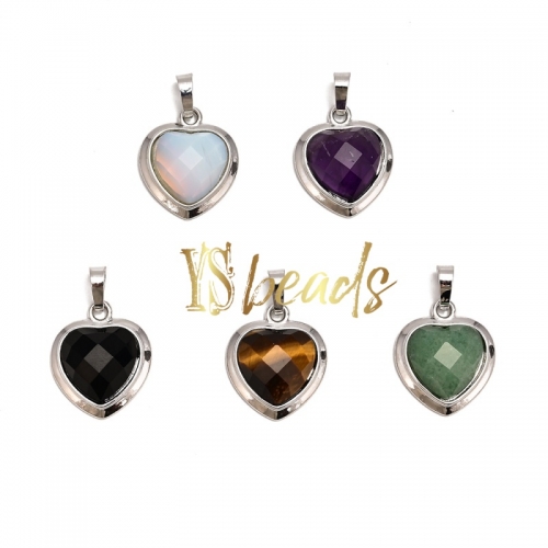 Gemstone Faceted Heart Pendant with Brass Edge. Approx 20mm