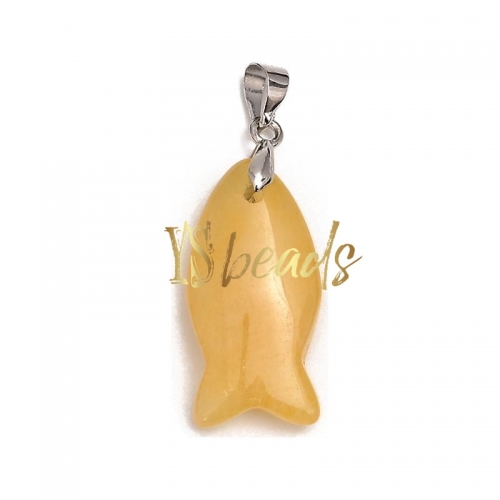 Yellow Jade Fish Shape Pendant. Approx 12x24mm