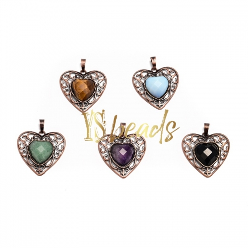 Gemstone Faceted Heart Pendant with Antique Brass Color Edge. Approx 30mm