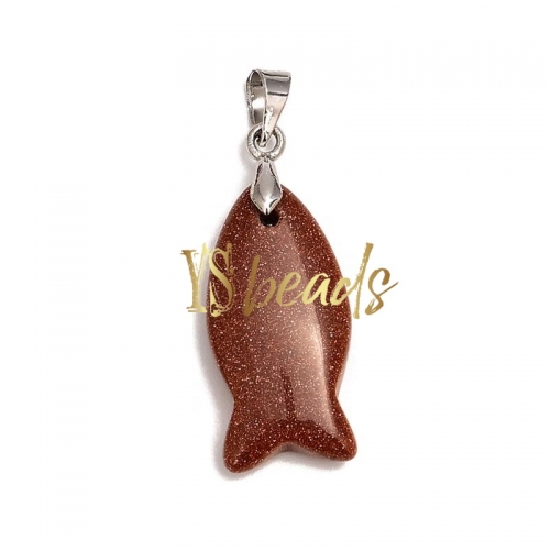 Gold Sandstone Fish Shape Pendant. Approx 12x24mm