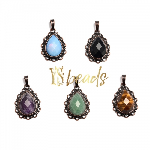 Gemstone Faceted Pear Pendant with Antique Brass Color Edge. Approx 20x28mm