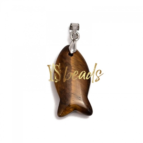 Tiger Eye Fish Shape Pendant. Approx 12x24mm