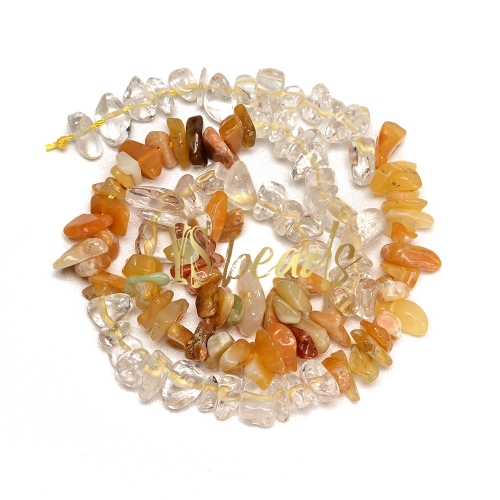 Mixed Stone (Clear Quartz, Yellow Jade) Chip Beads. Approx 5x8mm
