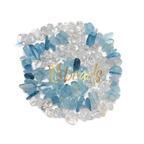 Mixed Stone (Clear Quartz, Aquamarine) Chip Beads. Approx 5x8mm