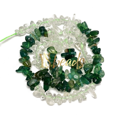 Mixed Stone (Clear Quartz, Green Agate) Chip Beads. Approx 5x8mm