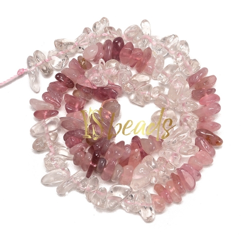 Mixed Stone (Clear Quartz, Strawberry Quartz) Chip Beads. Approx 5x8mm