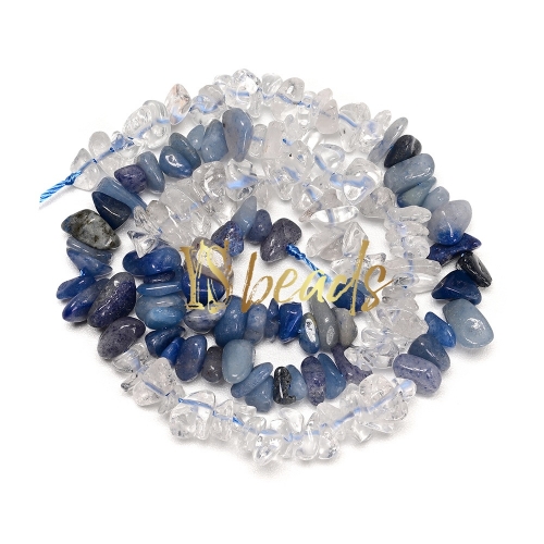 Mixed Stone (Clear Quartz, Blue Aventurine) Chip Beads. Approx 5x8mm