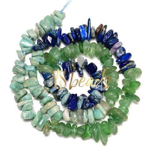 Mixed Stone (Lapis Lazuli, Amazonite, Aventurine) Chip Beads. Approx 5x8mm