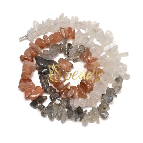 Mixed Stone (Sunstone, Moonstone, Labradoite) Chip Beads. Approx 5x8mm