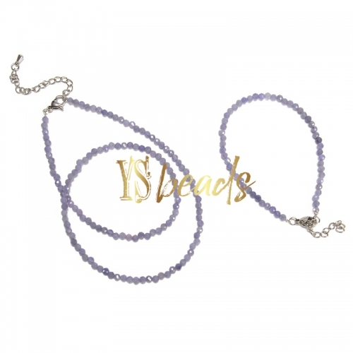 Tanzanite Faceted Round 3mm Bead Jewelry Set, Necklace, Bracelet