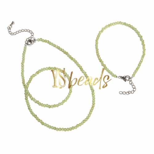 Peridot Faceted Round 3mm Bead Jewelry Set, Necklace, Bracelet