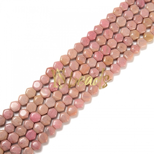 Rhodonite Flat Hexagonal Beads. Approx 8mm