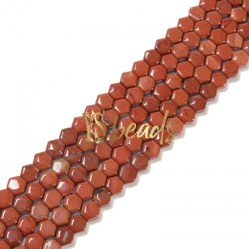 Red Jasper Flat Hexagonal Beads. Approx 8mm