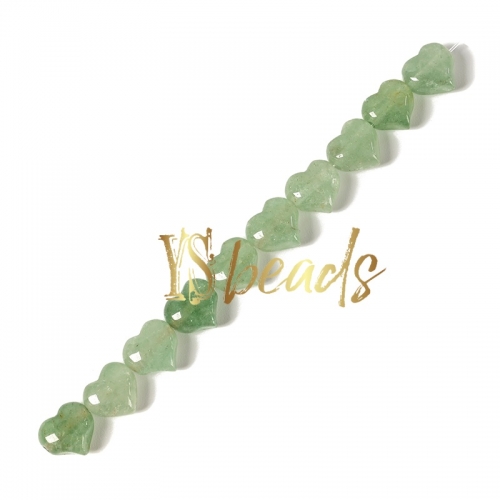 Green Strawberry Quartz Horizontal-drilled Heart Beads. Approx 10-14mm
