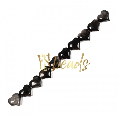 Silver Obsidian Horizontal-drilled Heart Beads. Approx 10-14mm