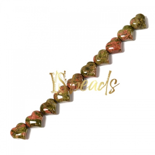 Unakite Horizontal-drilled Heart Beads. Approx 10-14mm