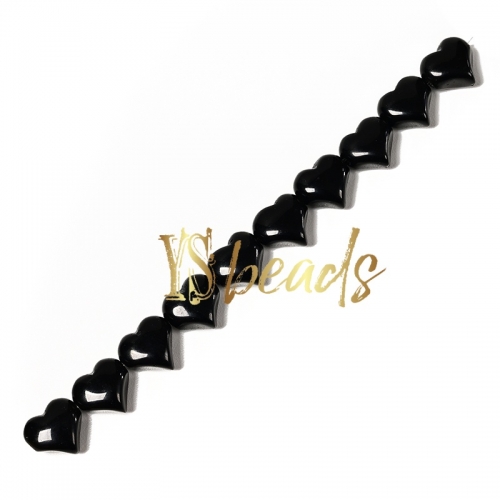 Black Obsidian Horizontal-drilled Heart Beads. Approx 10-14mm