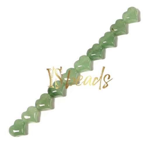 Green Aventurine Horizontal-drilled Heart Beads. Approx 10-14mm