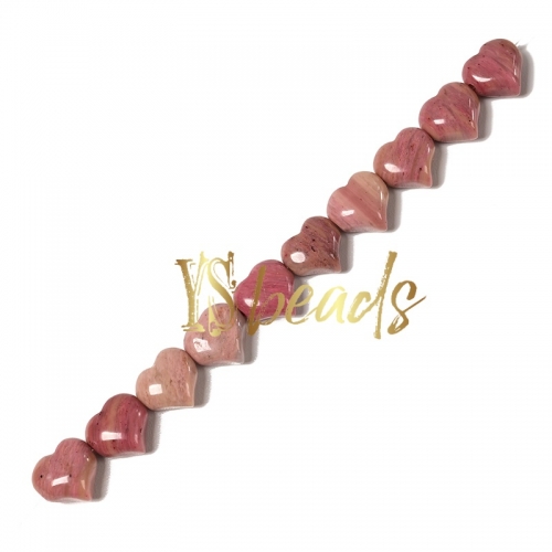Rhodonite Horizontal-drilled Heart Beads. Approx 10-14mm