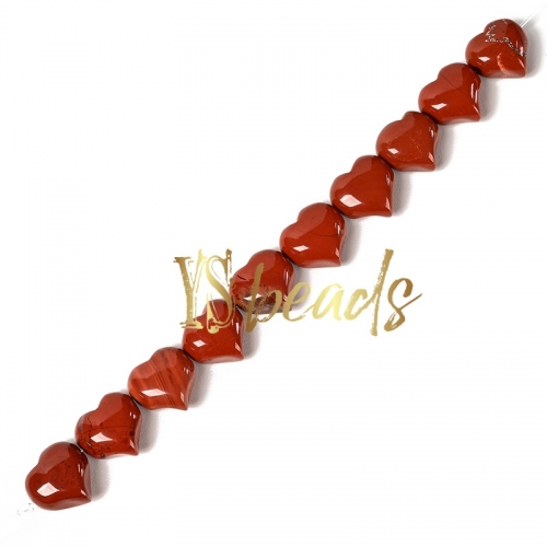 Red Jasper Horizontal-drilled Heart Beads. Approx 10-14mm