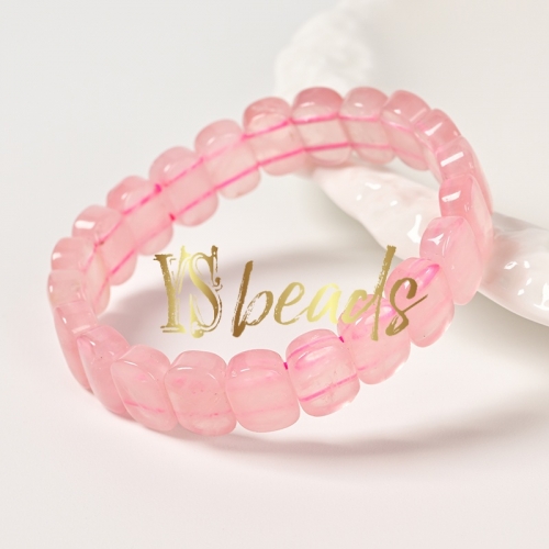 Rose Quartz Flat Rectangle Bead Bracelet. Approx 9x14mm