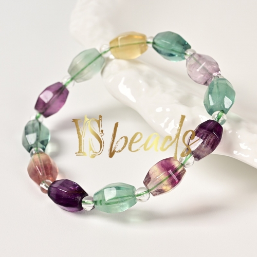 Mixed Color Fluorite Faceted Rice Bead Bracelet. Approx 9x12mm