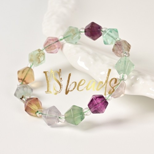 Mixed Color Fluorite Fancy Bead Bracelet. Approx 10x11mm