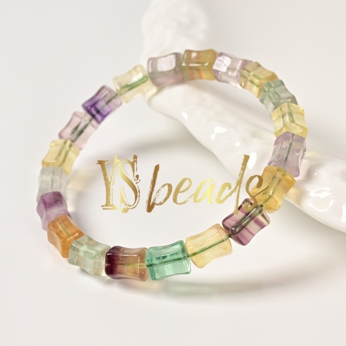 Mixed Color Fluorite Hexagonal-cut Tube Bead Bracelet. Approx 8x10mm