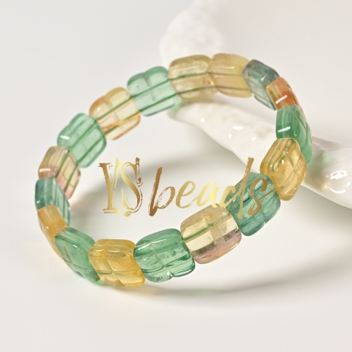 Mixed Color Fluorite Square Bead Bracelet. Approx 12mm
