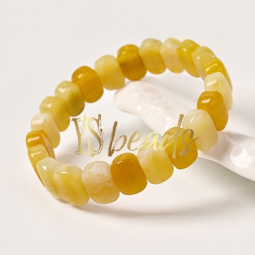 Yellow Jade Flat Rectangle Bead Bracelet. Approx 9x14mm
