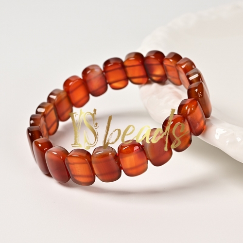 Red Agate Flat Rectangle Bead Bracelet. Approx 9x14mm