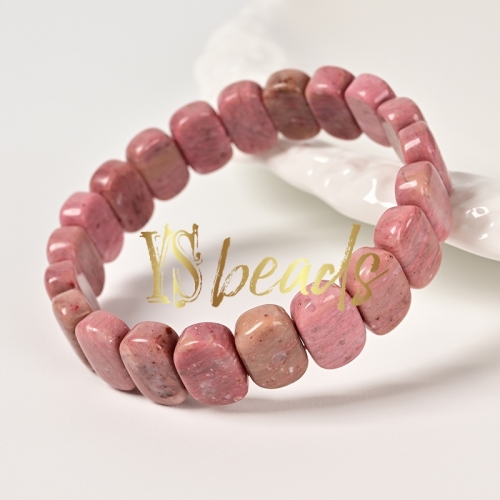 Rhodonite Flat Rectangle Bead Bracelet. Approx 9x14mm