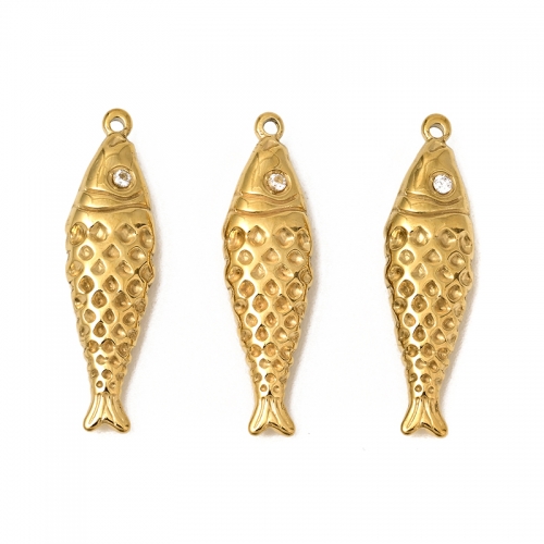 Golden Stainless Steel Fish Shape Pendant (PVD), Approx 10.6x40mm