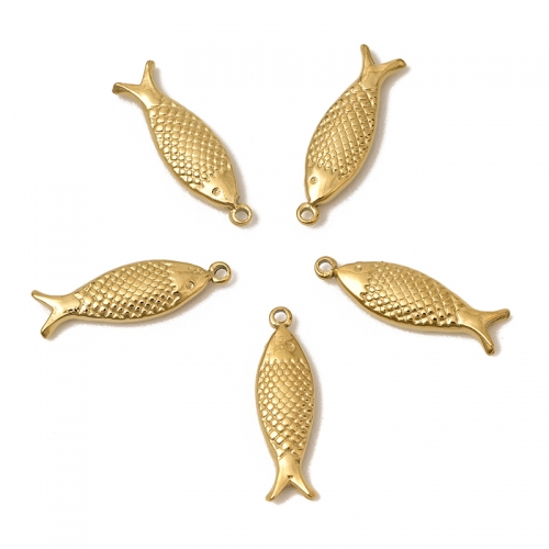Golden Stainless Steel Fish Shape Pendant (PVD), Approx 6x20mm