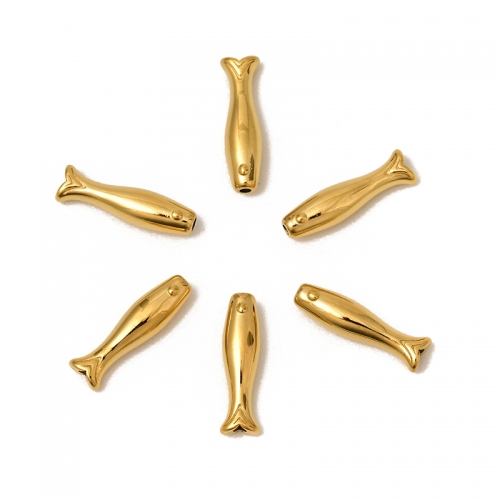 Golden Stainless Steel Fish Shape Beads(PVD), Approx 3.8x14mm