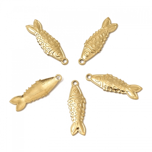 Golden Stainless Steel Fish Shape Pendant (PVD), Approx 8.2x26mm