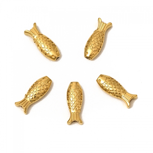 Golden Stainless Steel Fish Shape Beads(PVD), Approx 4.8x12.8mm