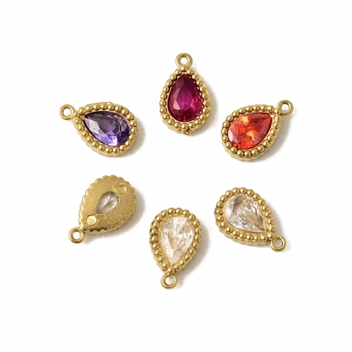 Golden Stainless Steel Drop Shape Pendants(PVD) With CZ, Approx 6x8mm