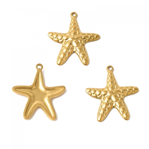Golden Stainless Steel Starfish Shape Pendants(PVD), Approx 32x36mm