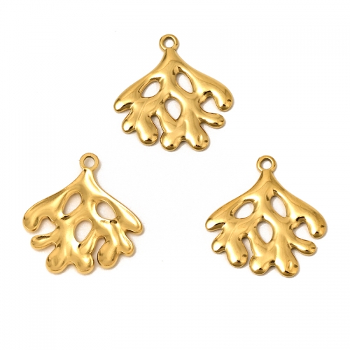 Golden Stainless Steel Branch Shape Pendants(PVD), Approx 21x22mm