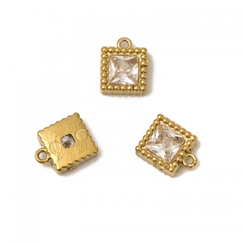 Golden Stainless Steel Square Shape Pendants(PVD) With CZ, Approx 6mm