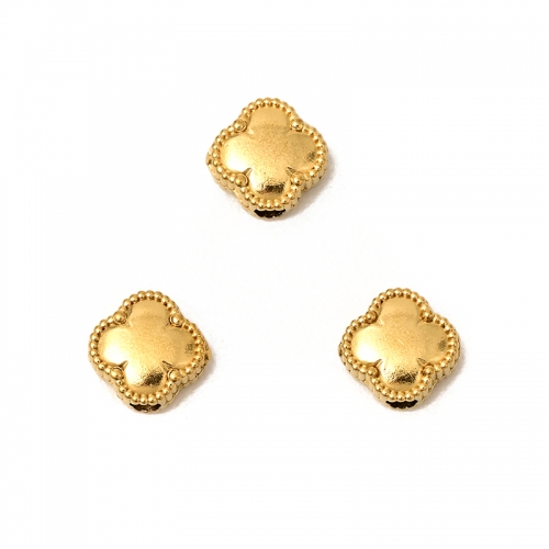 Golden Stainless Steel Four-leaf Clover Bead‌s(PVD), Approx 7.5mm
