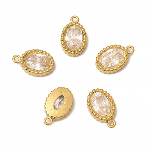 Golden Stainless Steel Oval Shape Pendants(PVD) With CZ, Approx 6x8mm