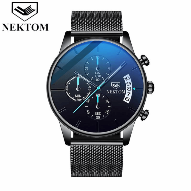 MW00050 နာမည်ကြီး Nektonတံဆိပ်Blue Dial Stainless steel အမျိုးသား၀တ်လက်ပက်နာရီ