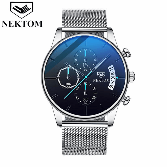 MW00050 နာမည်ကြီး Nektonတံဆိပ်Blue Dial Stainless steel အမျိုးသား၀တ်လက်ပက်နာရီ