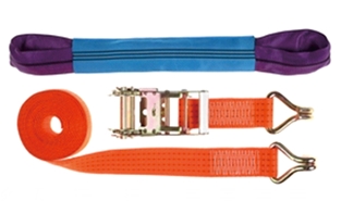 Lashing strap for car transportation, three-part, with eye & eye roundsling