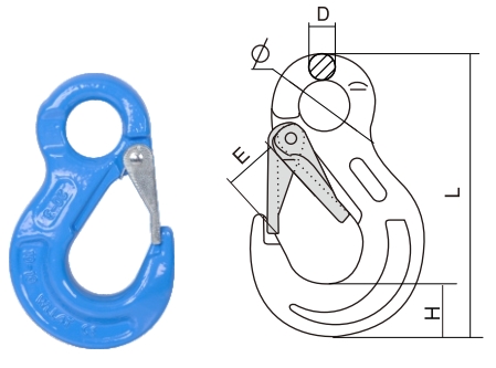 Grade 100 Eye Sling Hook With Safety Latch