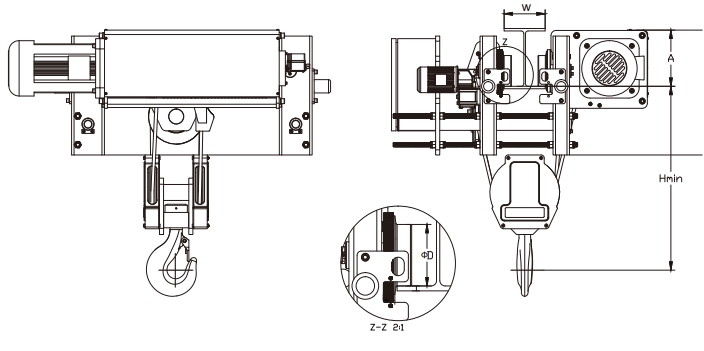 low headroom wire rope hoist