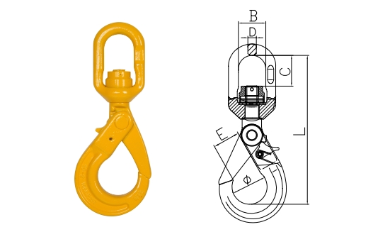 Grade 80 Swivel Self Locking Hook with bearing EN 1677